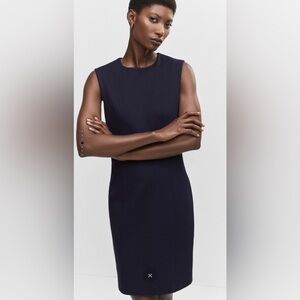 NWT Mango Roma-Knit Sleeveless Dress in dark navy, size US 10